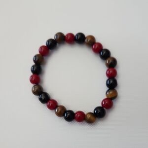 Red, Black, and Tigers Eye Beaded Bracelet